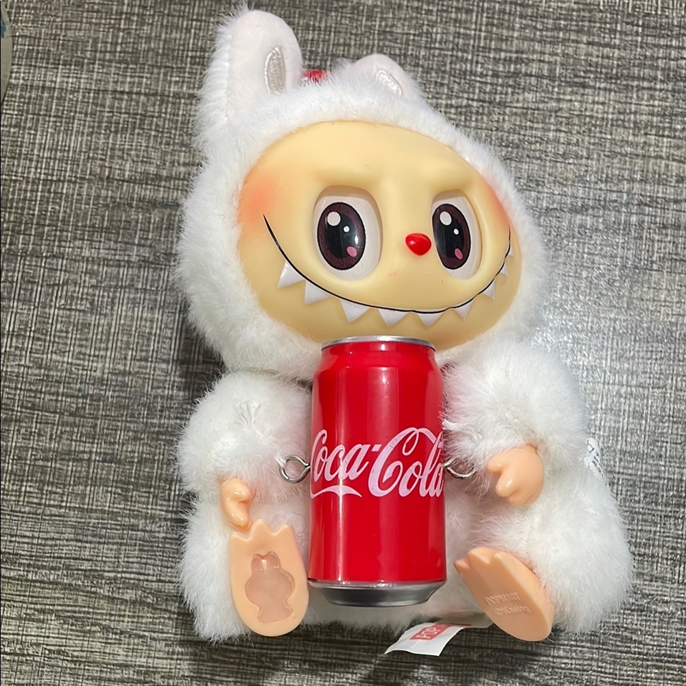 Coca Cola White Furry Monster Plush with Red Soda Can
